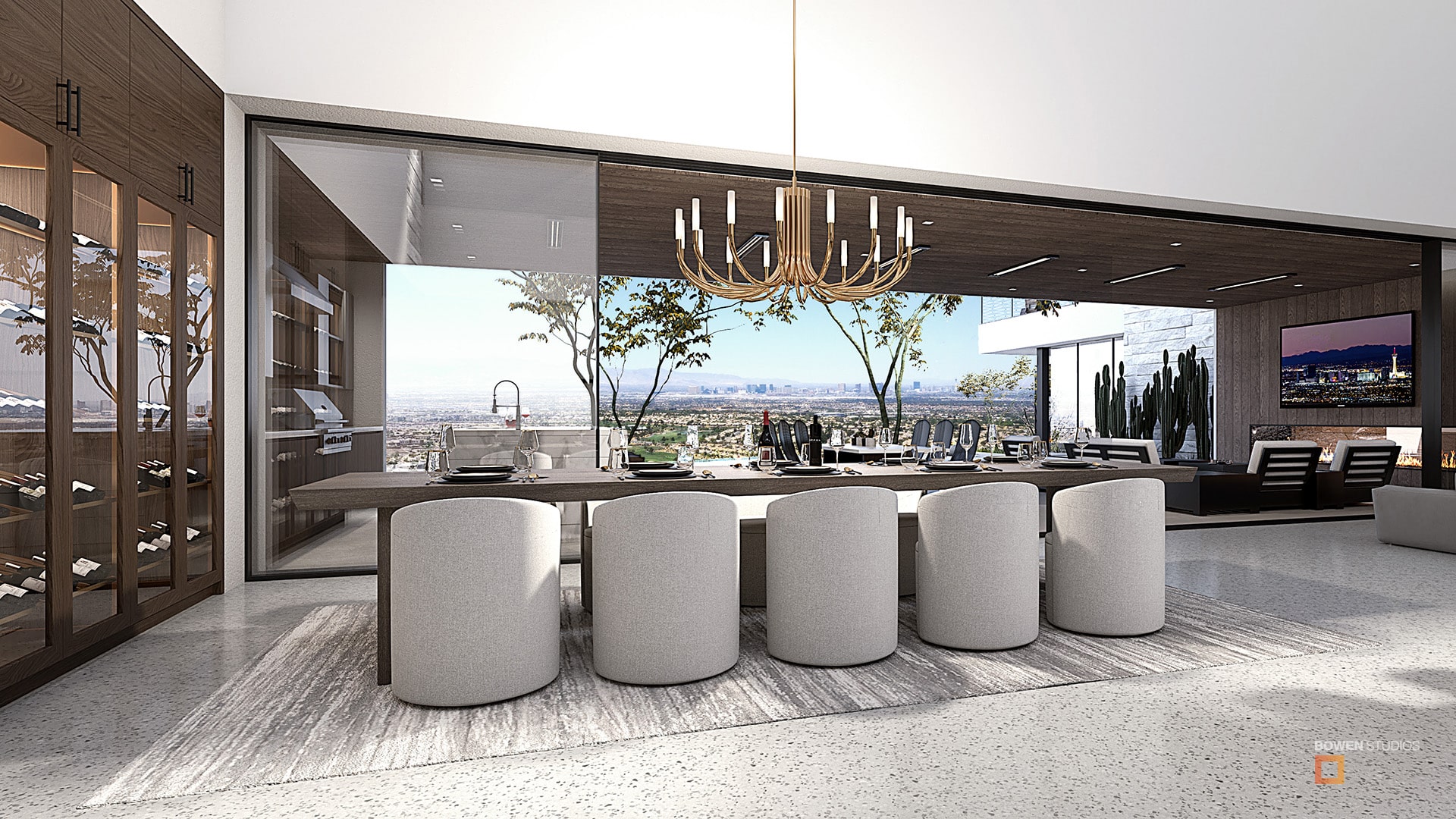 interior 3D rendering of posh luxury home.