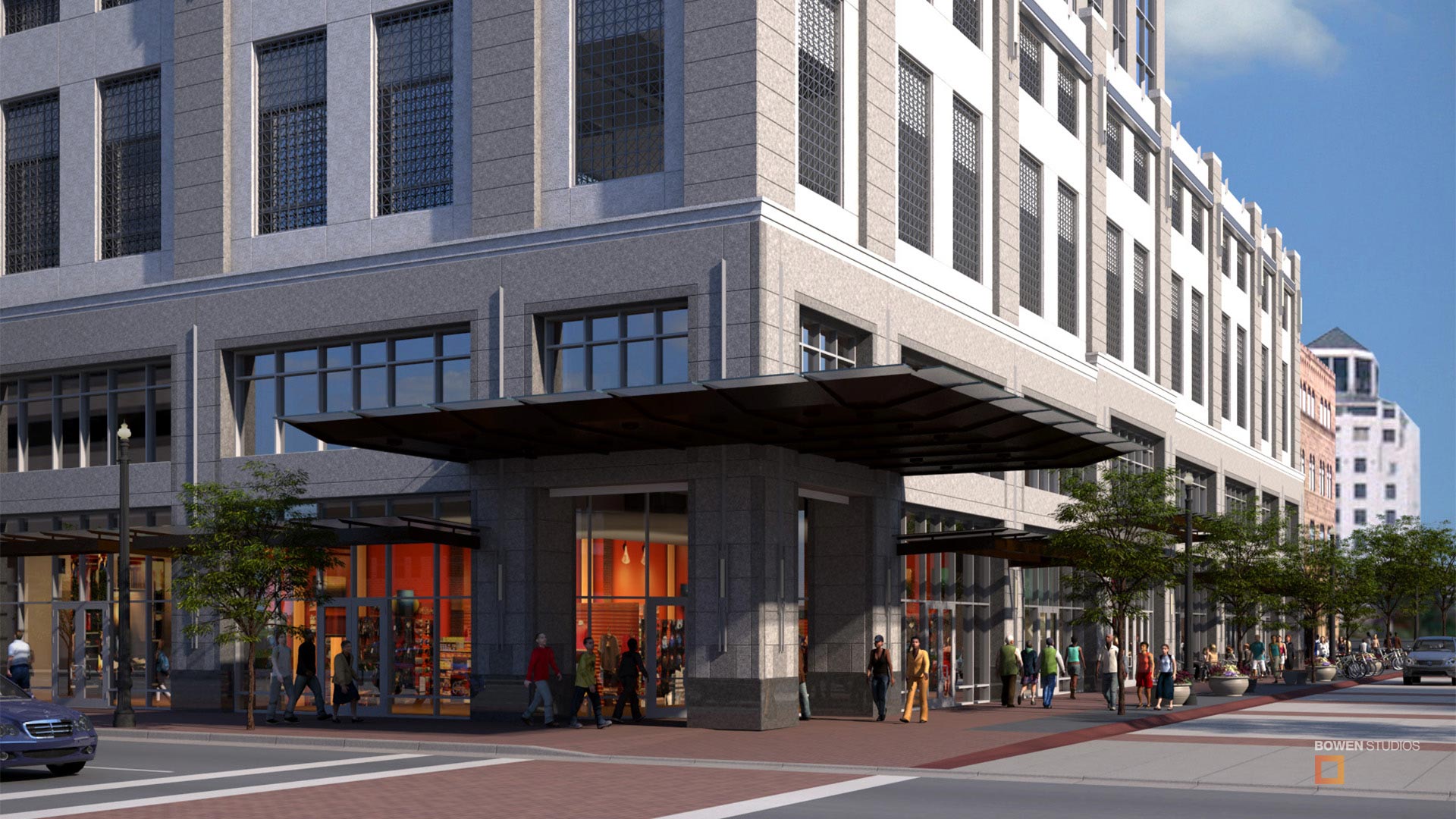3D rendering of a high-rise residential and mixed-use building projects in Boise, Idaho.