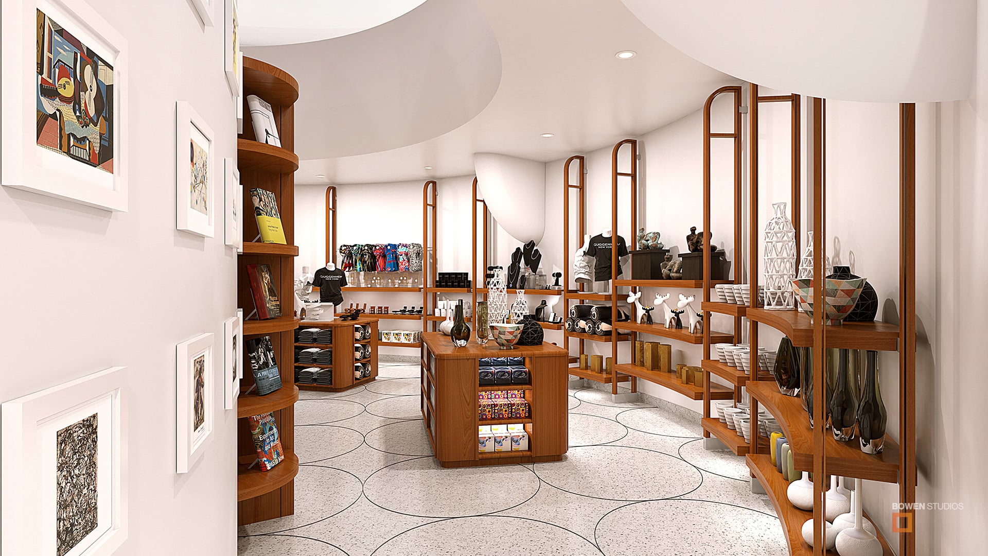 Guggenheim rotunda entry with gifts and designer items in New York City.