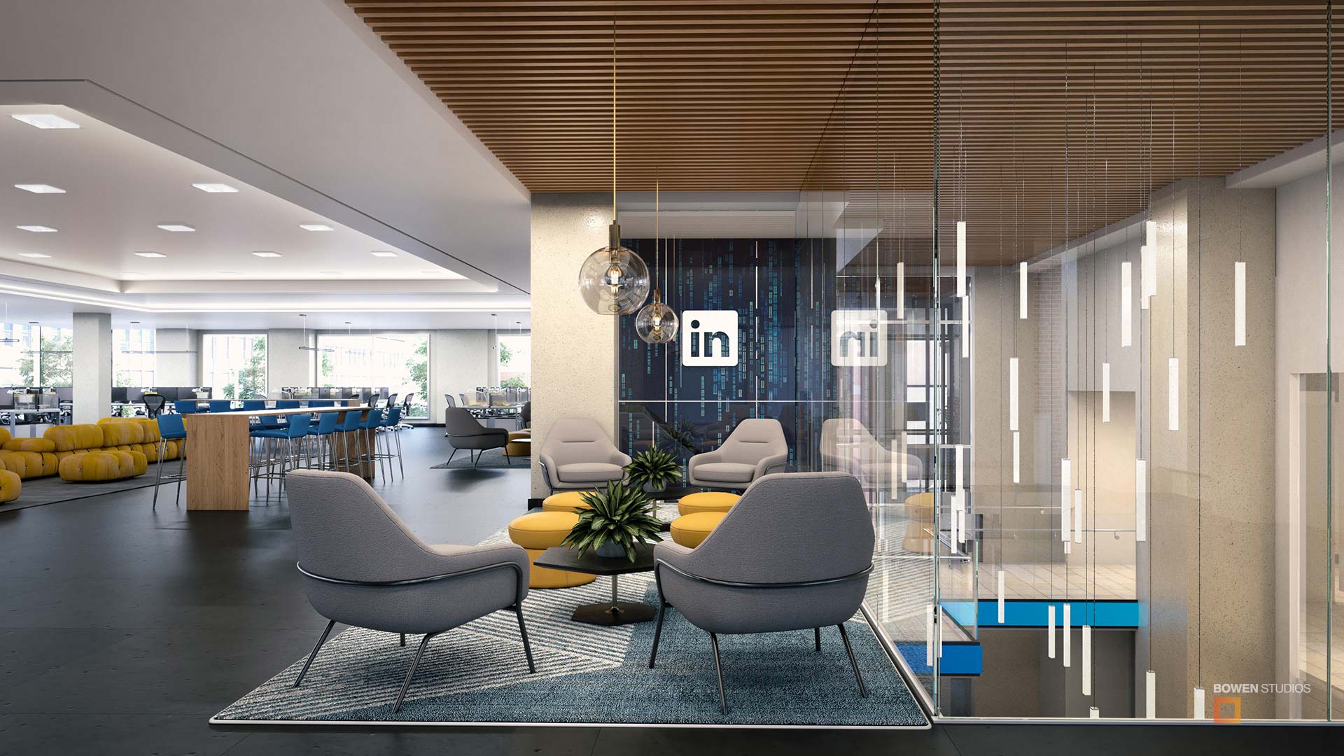 Interior rendering view of Linkedin Lobby.