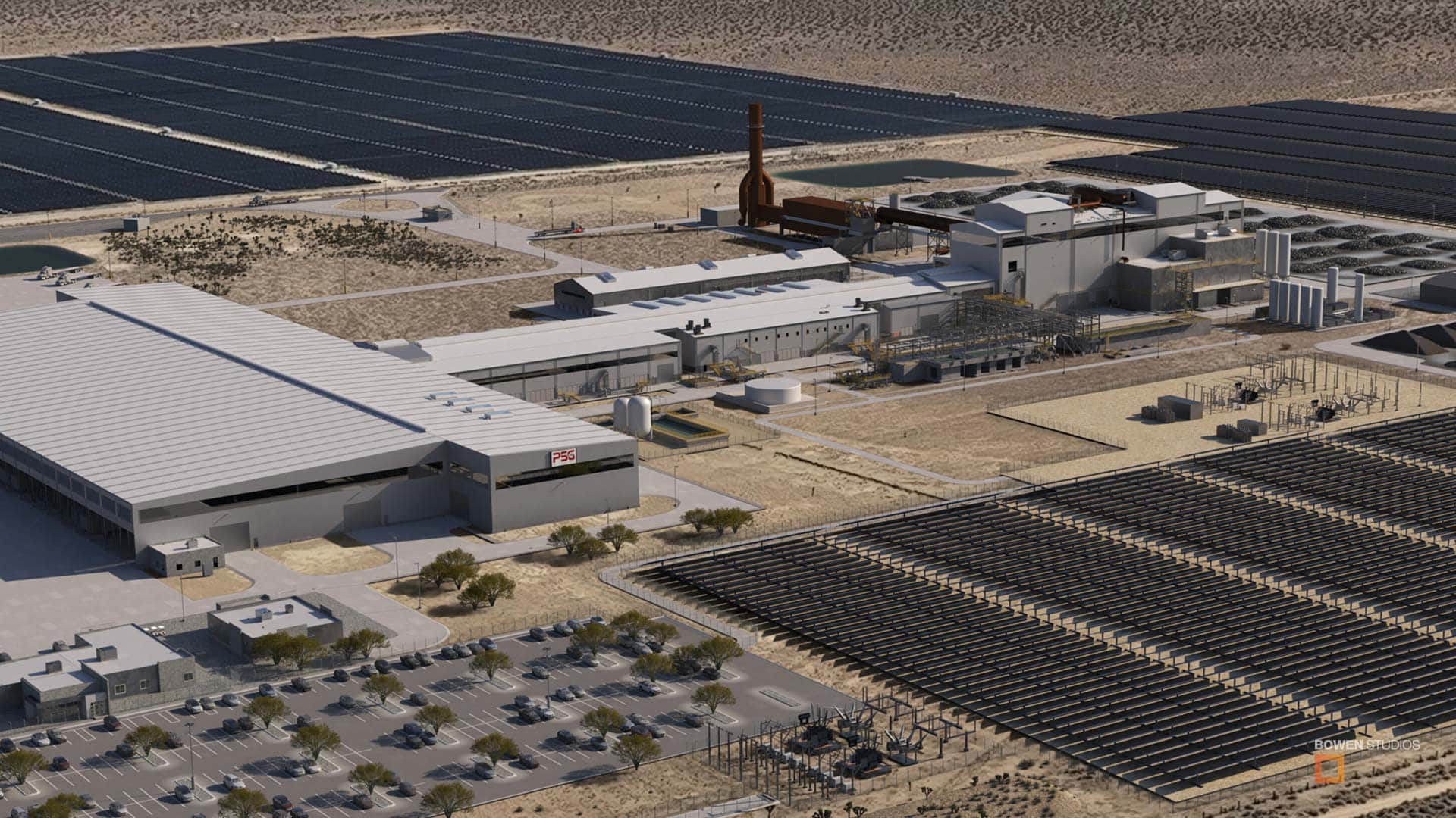 Aerial view of Industrial location in 3D.