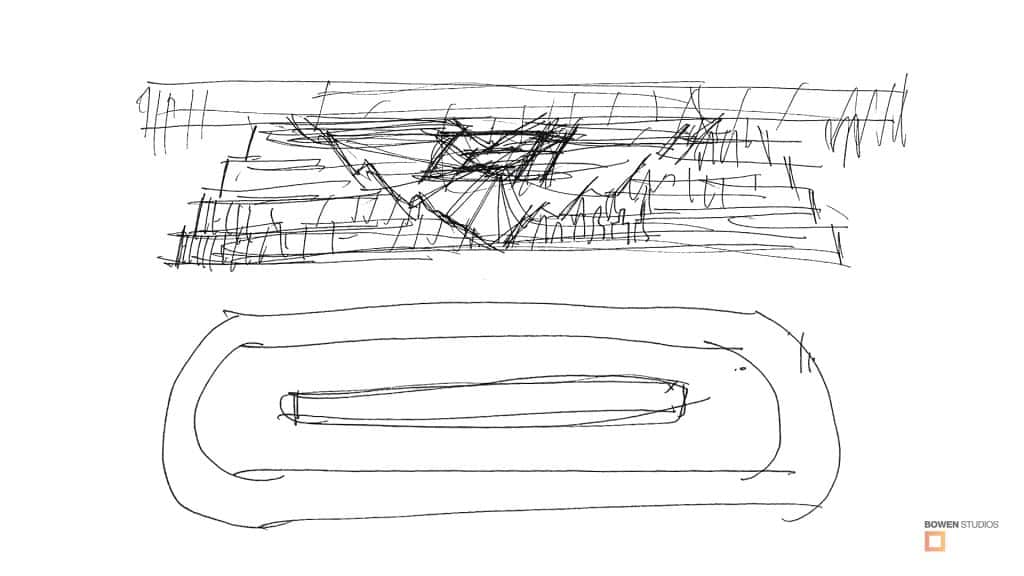 Very rough concept sketch of an event bar in a venue.