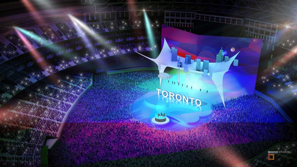 Stunning overhead 3D rendering of the concert with guests represented.