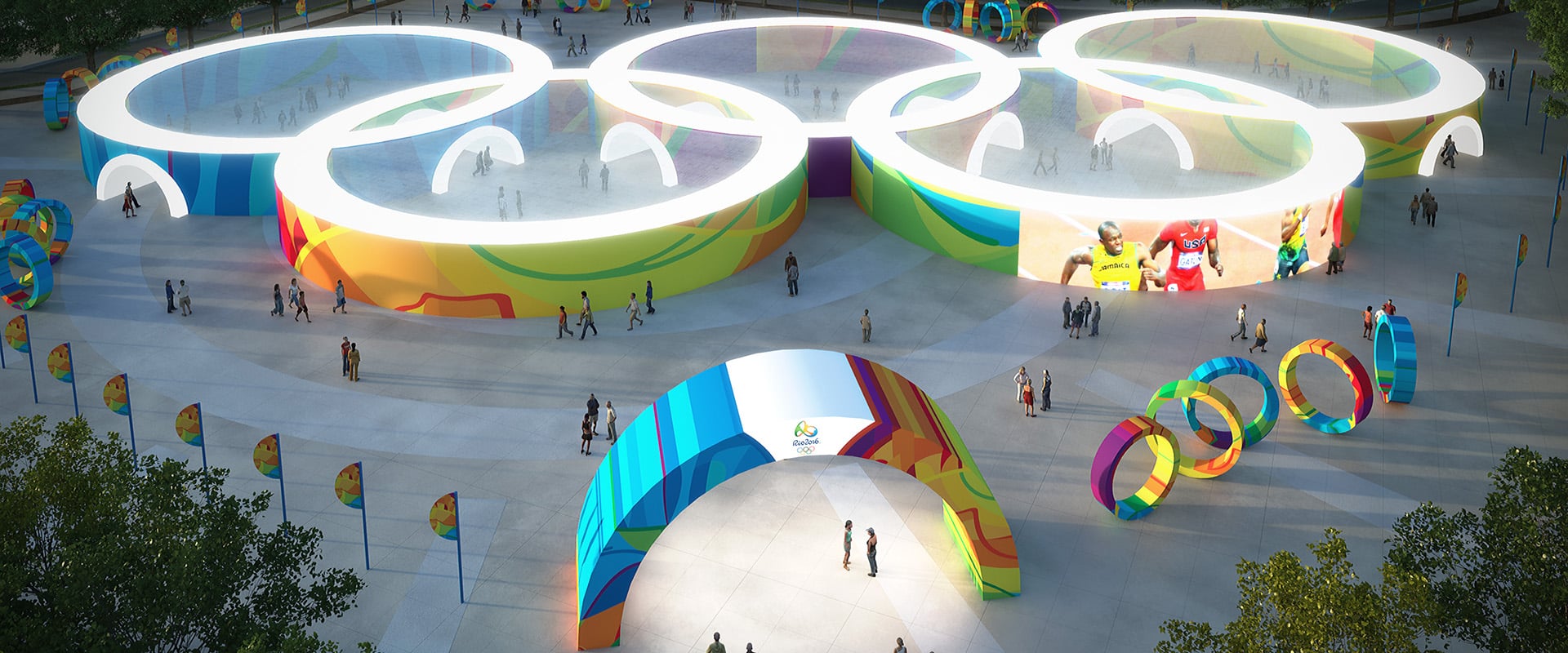 3D rendering of venue transformation for large event.