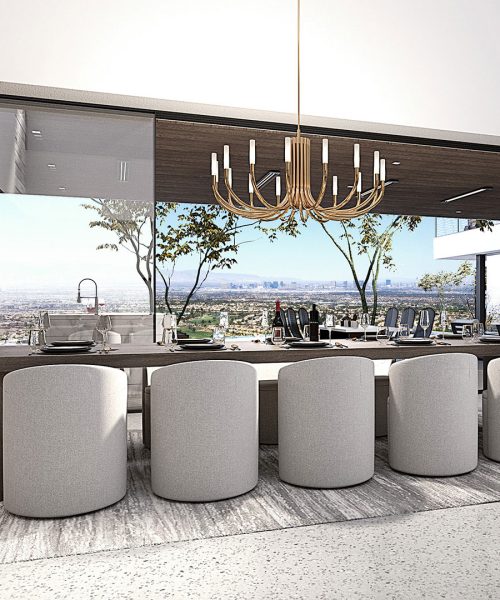 Beautiful 3D Rendering in modern home with Las Vegas view in the background.