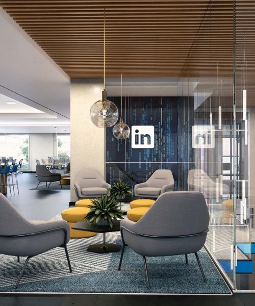 Interior rendering view of Linkedin Lobby.