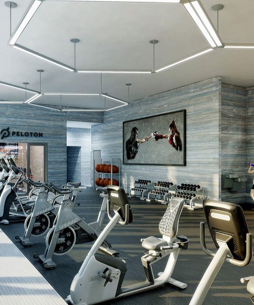 Inside a 3d Rendered gym with outstanding equipment.